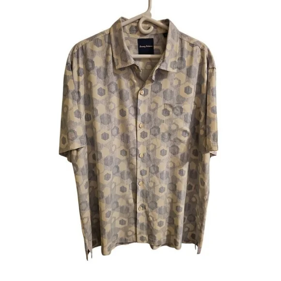 Tommy Bahama sz XXL silk Hawaiian print button down Blue Cream shirt MT86 - Picture 8 of 8